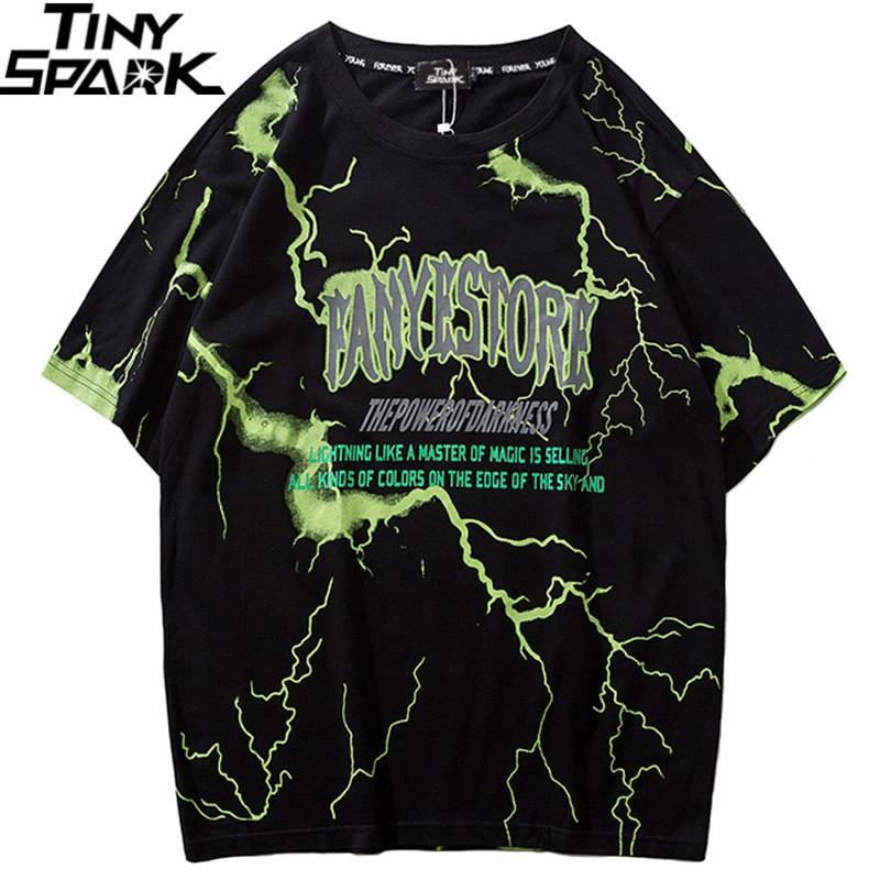 2019 T Shirt Mens Hip Hop Dark Lightning Tshirt Streetwear Summer Cotton Harajuku T-Shirts Short Sleeve Tops Tees Street Wear